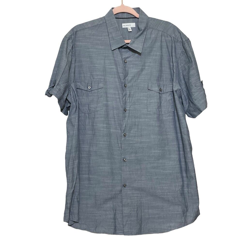 Calibrate Button Up Shirt Gray Marled Mens Size XXL Short Sleeve